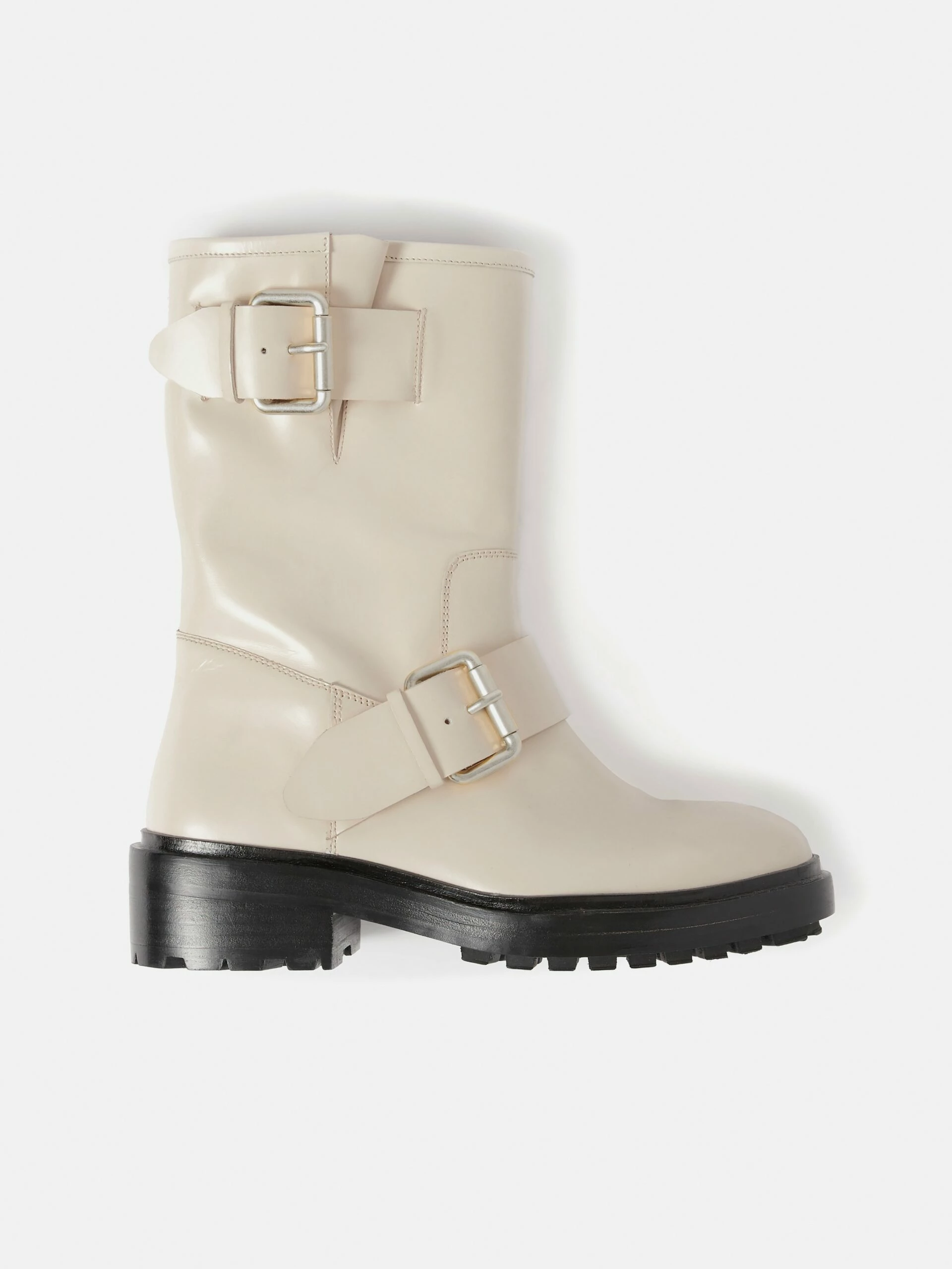 Box Leather Biker Boot | Cream 5 Box Leather Biker Boot | Cream - Image 5