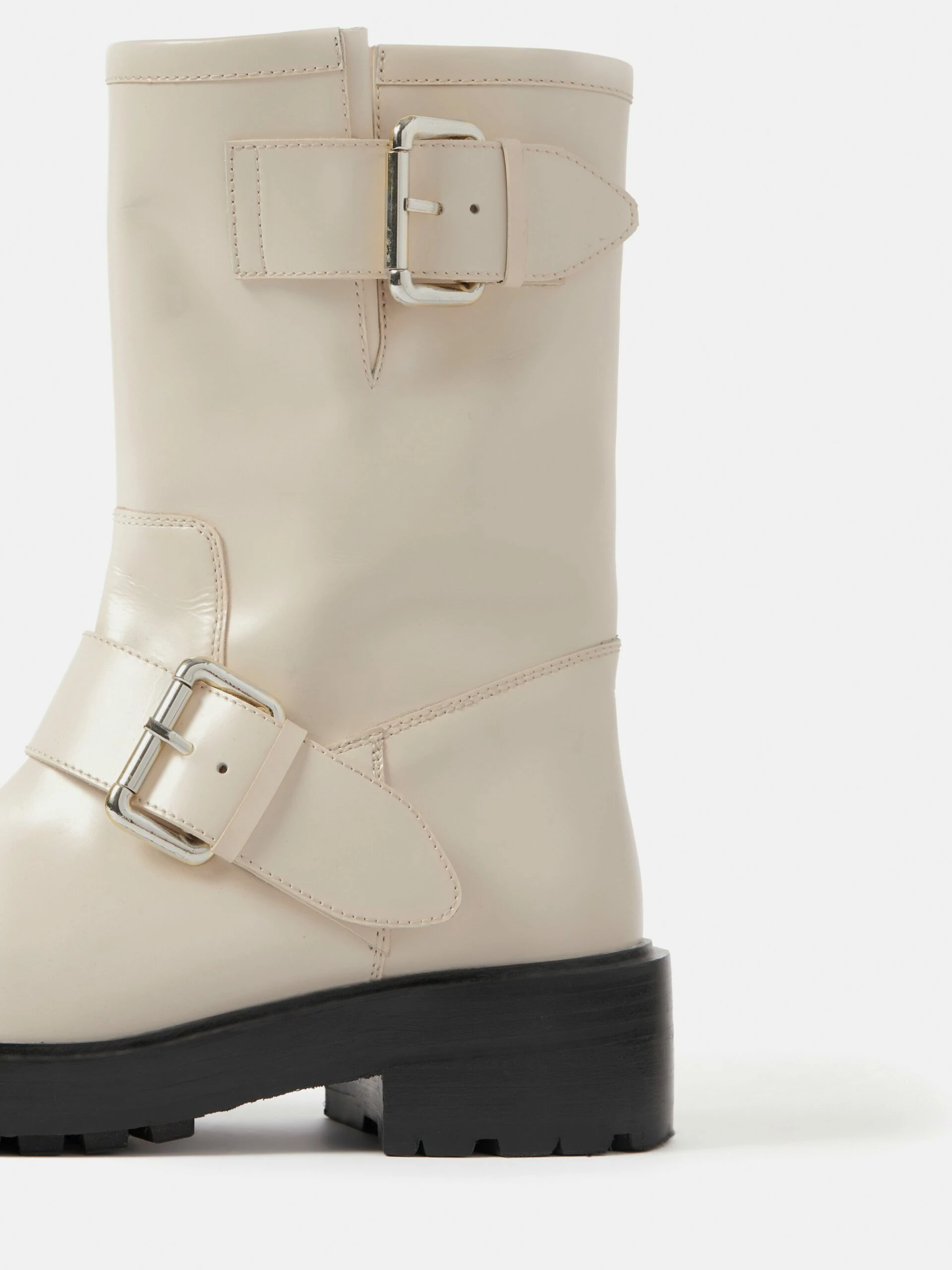 Box Leather Biker Boot | Cream 9 Box Leather Biker Boot | Cream - Image 9
