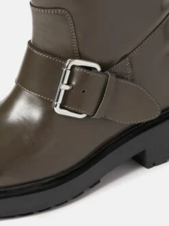 Box Leather Biker Boot | Khaki -Jigsaw Shop J47881 GN020 STILL 7