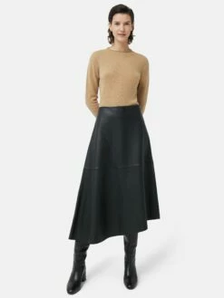 Leather Midi Asymmetric Skirt | Black -Jigsaw Shop J47926 BK000 0