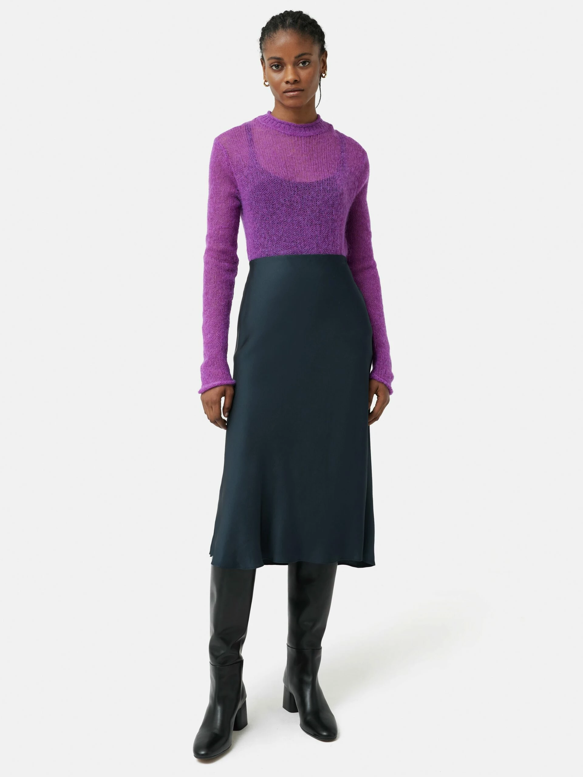 Satin Bias Midi Slip Skirt | Navy 1 Satin Bias Midi Slip Skirt | Navy