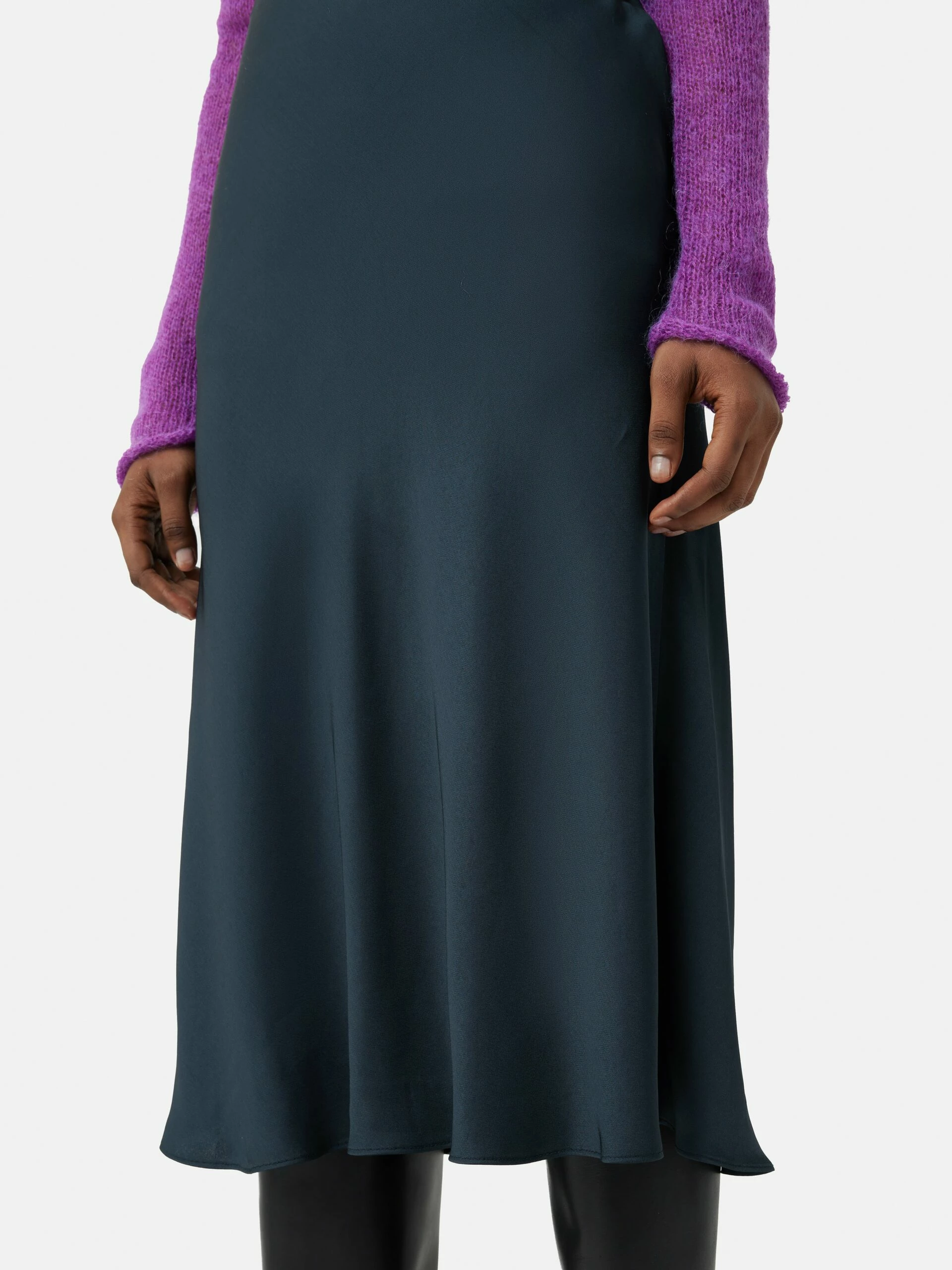 Satin Bias Midi Slip Skirt | Navy 2 Satin Bias Midi Slip Skirt | Navy - Image 2