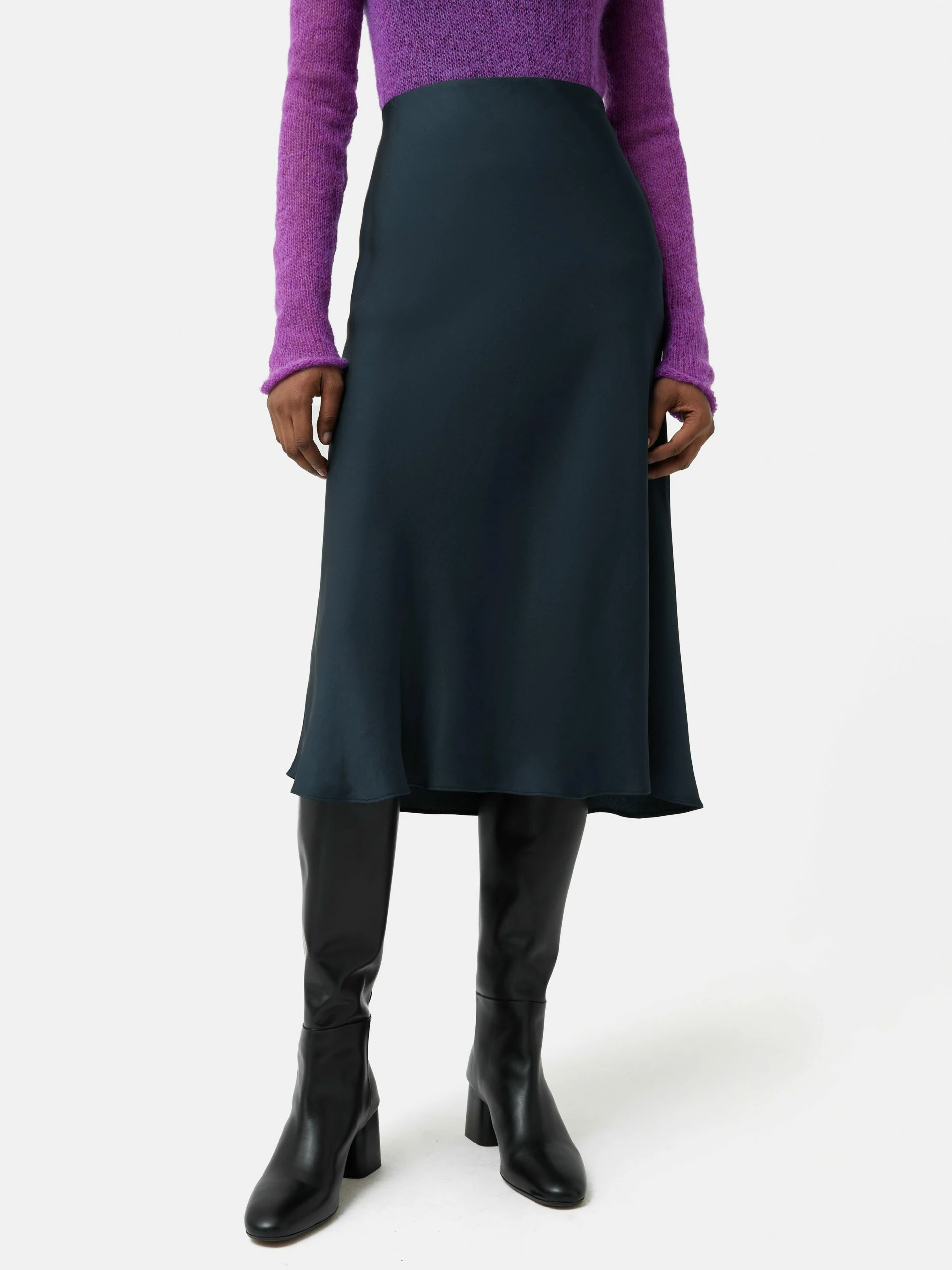 Satin Bias Midi Slip Skirt | Navy 3 Satin Bias Midi Slip Skirt | Navy - Image 3