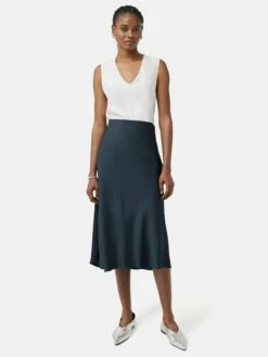 Satin Bias Midi Slip Skirt | Navy 11 Satin Bias Midi Slip Skirt | Navy -Jigsaw Shop J47929 BL010 4