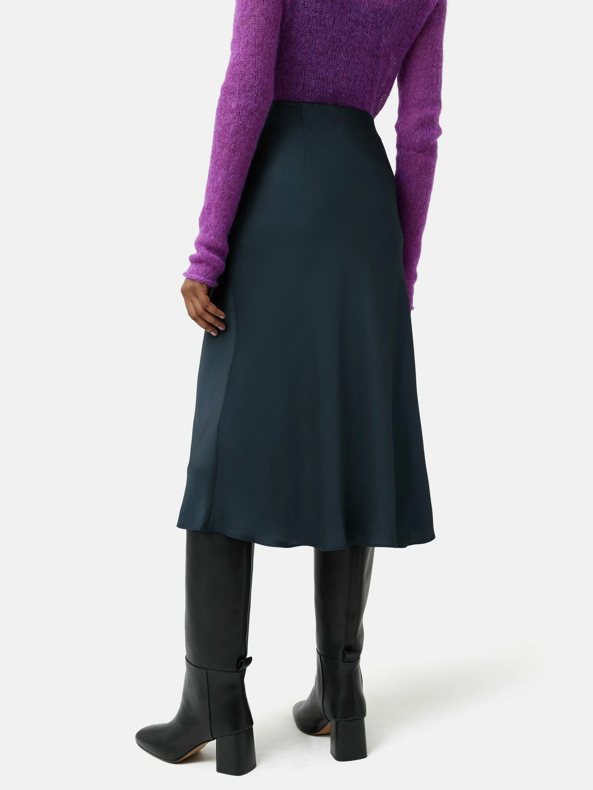 Satin Bias Midi Slip Skirt | Navy 4 Satin Bias Midi Slip Skirt | Navy - Image 4