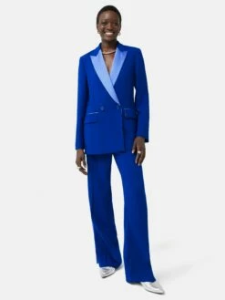Wide Split Hem Tuxedo Trouser | Blue -Jigsaw Shop J47942 BL000 4