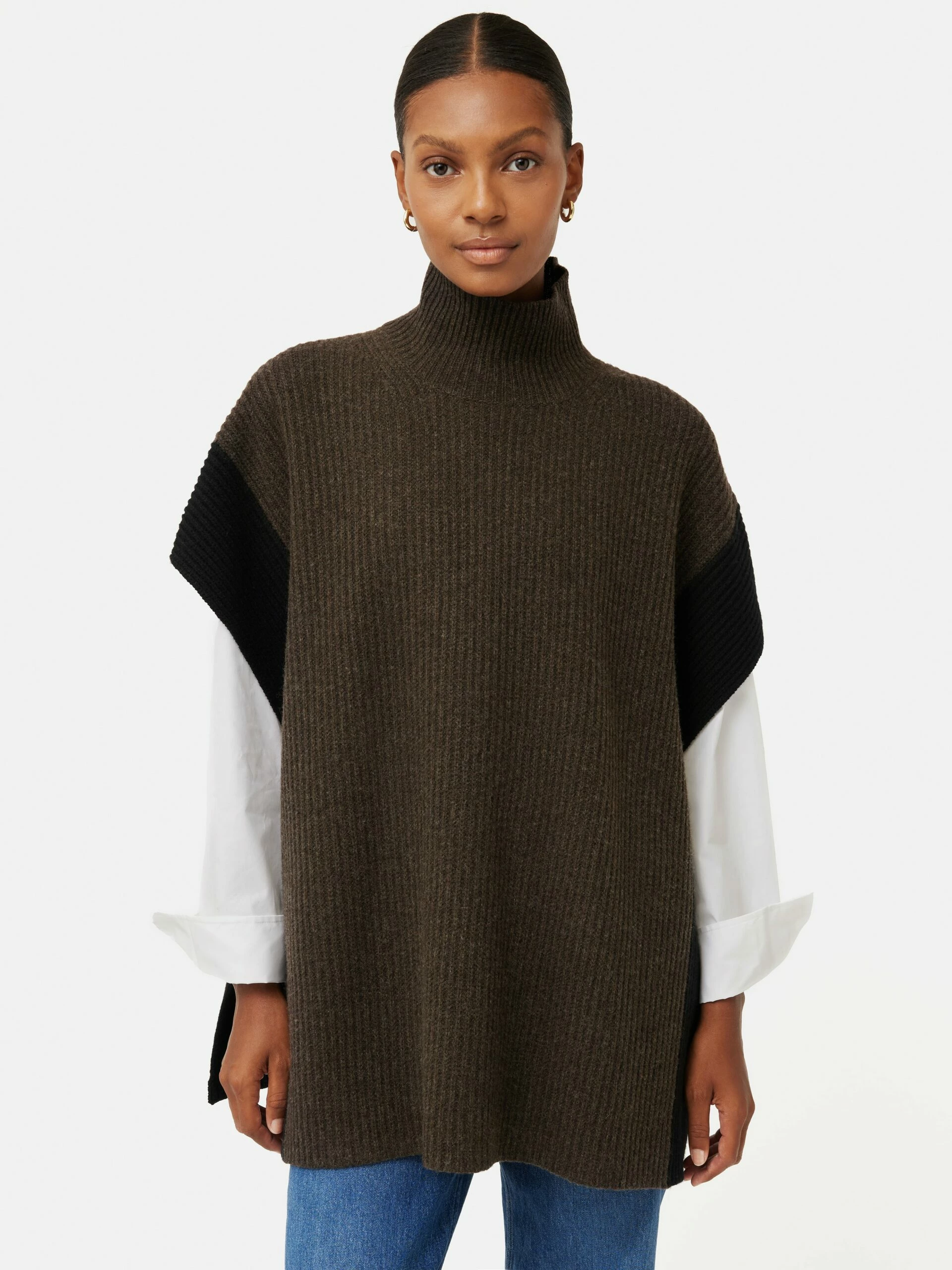 Merino Rib Tabard Poncho | Brown 1 Merino Rib Tabard Poncho | Brown