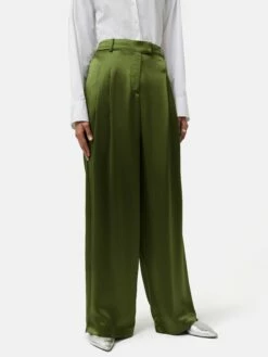 Satin Drape Trouser | Green