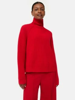 Merino Fishermans Rib Jumper | Red