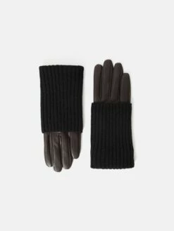 Knitted Leather Gloves | Chocolate -Jigsaw Shop J47998 BR003 STILL 4