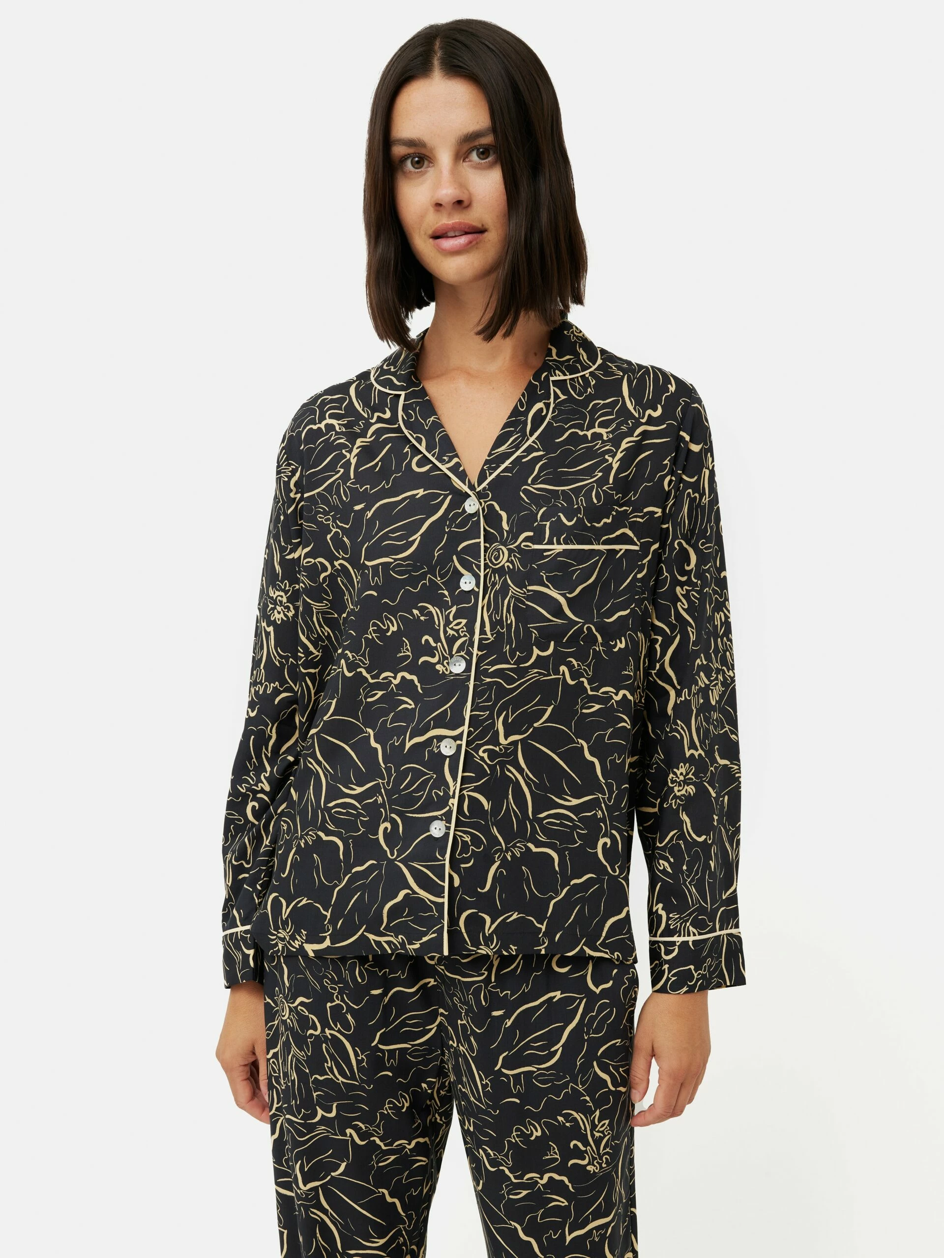 Floral Outline Pyjama | Black 2 Floral Outline Pyjama | Black - Image 2
