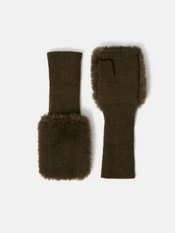 Faux Fur Mittens | Khaki -Jigsaw Shop J48005 GN020 STILL 4