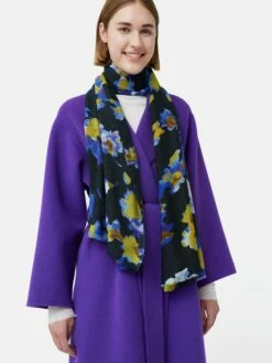 Haze Floral Wool Silk Scarf | Blue -Jigsaw Shop J48082 BL000 7