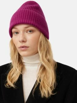 Wool Cashmere Blend Beanie | Raspberry -Jigsaw Shop J48083 PU015 7
