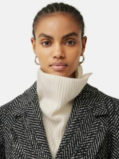 Wool Cashmere Blend Button Rib Snood | Cream -Jigsaw Shop J48086 CR000 8