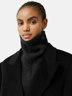 Wool Cashmere Blend Button Rib Snood | Grey -Jigsaw Shop J48086 GY000 7