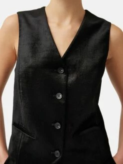 Velvet Tailored Waistcoat | Black -Jigsaw Shop J48096 BK000 2