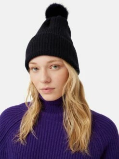 Faux Fur Pom Hat | Navy 5 Faux Fur Pom Hat | Navy -Jigsaw Shop J48106 BL010 7