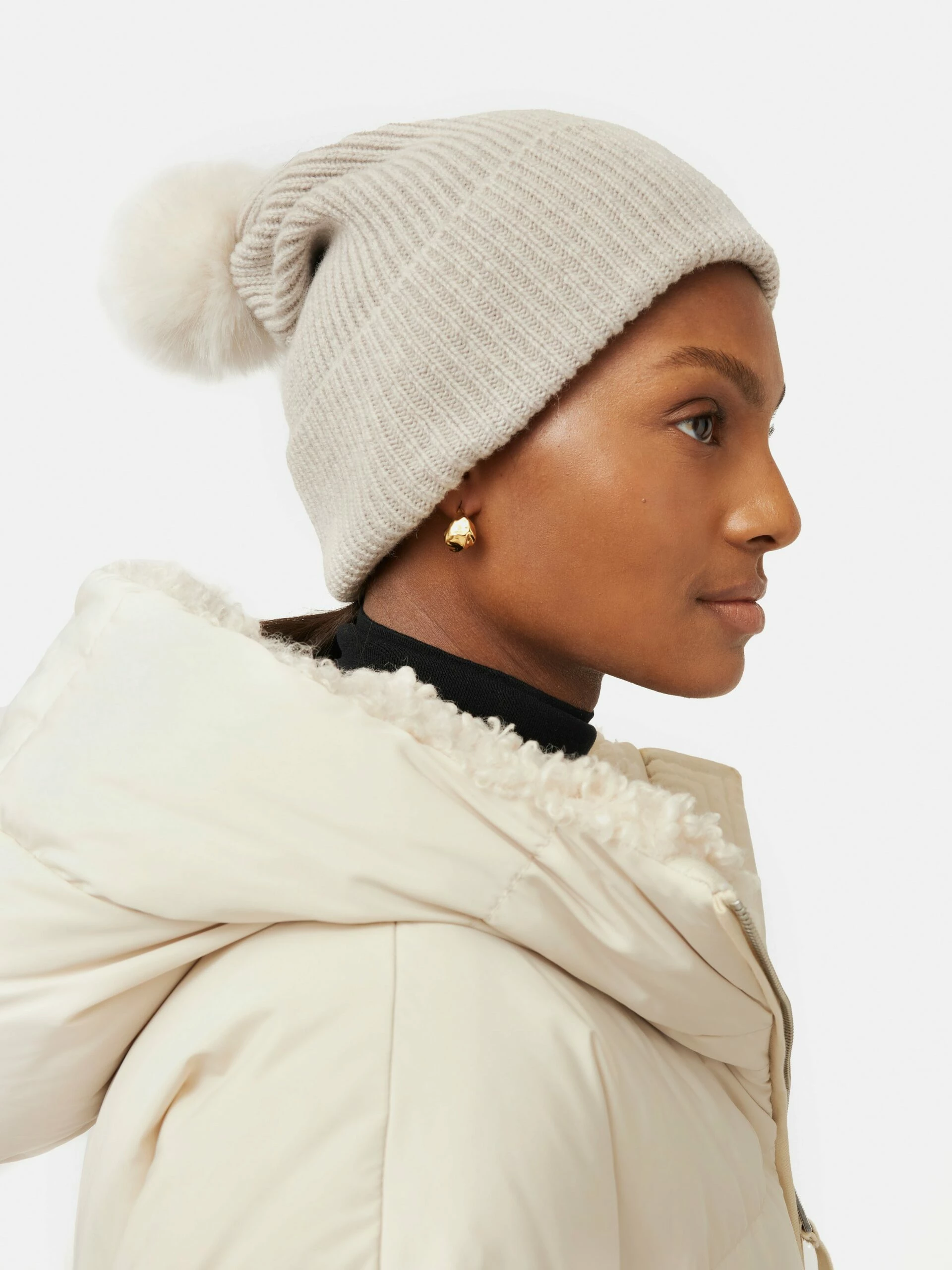 Faux Fur Pom Hat | Cream 3 Faux Fur Pom Hat | Cream - Image 3