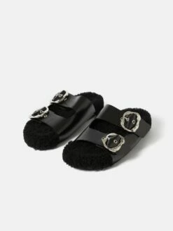 Shearling Sandal | Black 10 Shearling Sandal | Black -Jigsaw Shop J48195 BK000 STILL 3