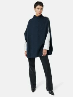 Blanket Stitch Poncho | Navy -Jigsaw Shop J48300 BL010 3