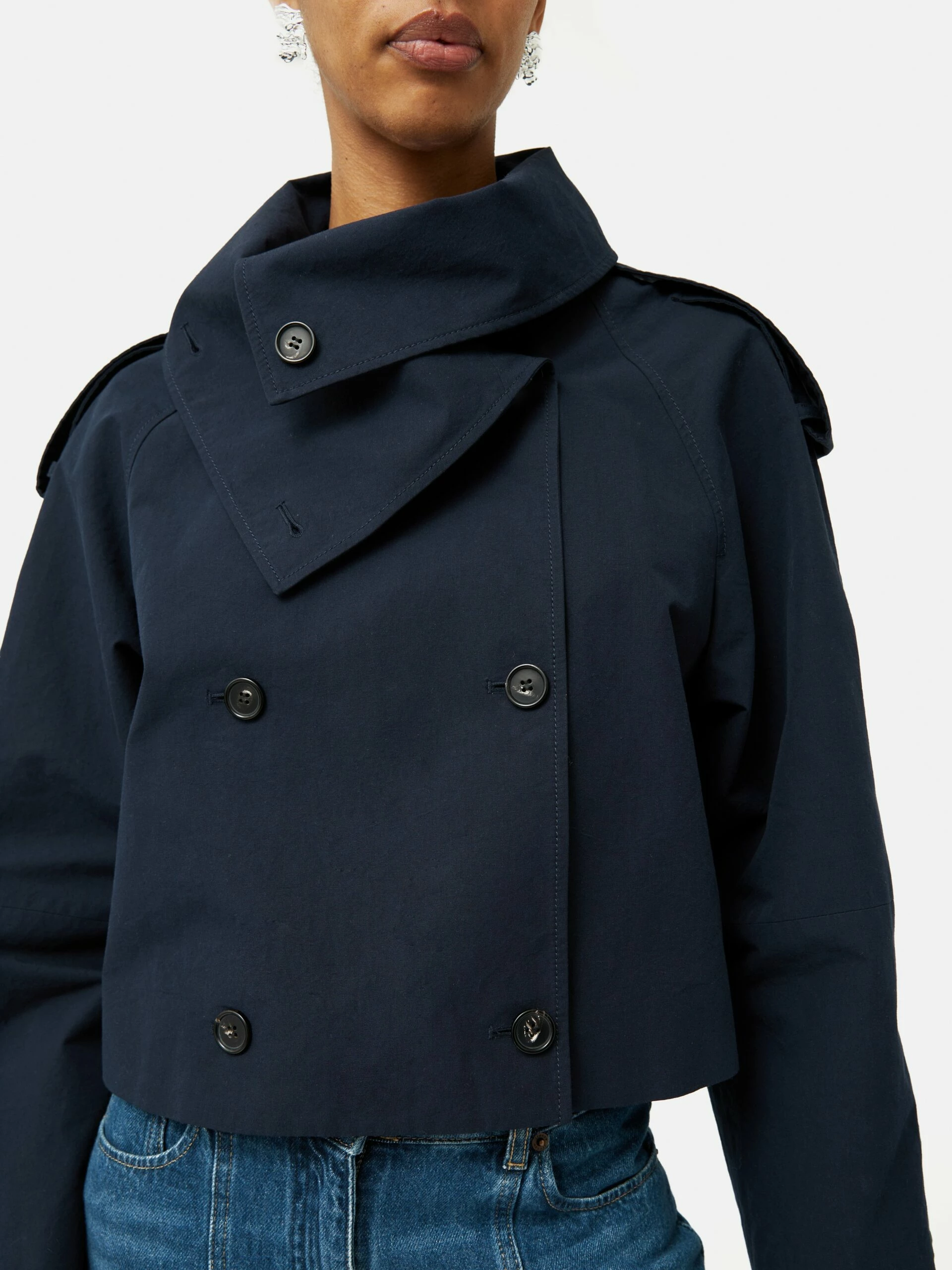 Cropped Cotton Trench Jacket | Navy 5 Cropped Cotton Trench Jacket | Navy - Image 5
