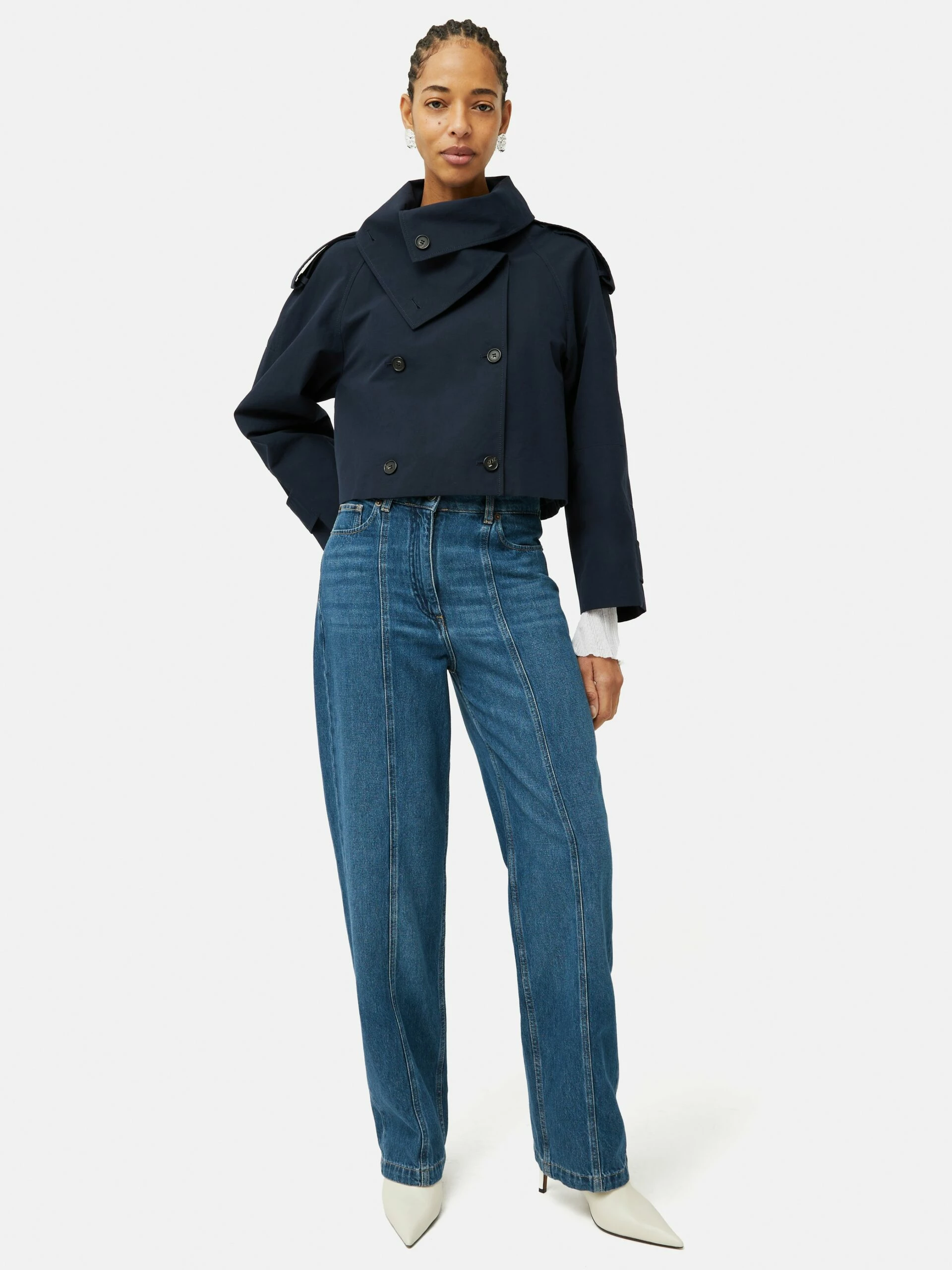 Cropped Cotton Trench Jacket | Navy 6 Cropped Cotton Trench Jacket | Navy - Image 6