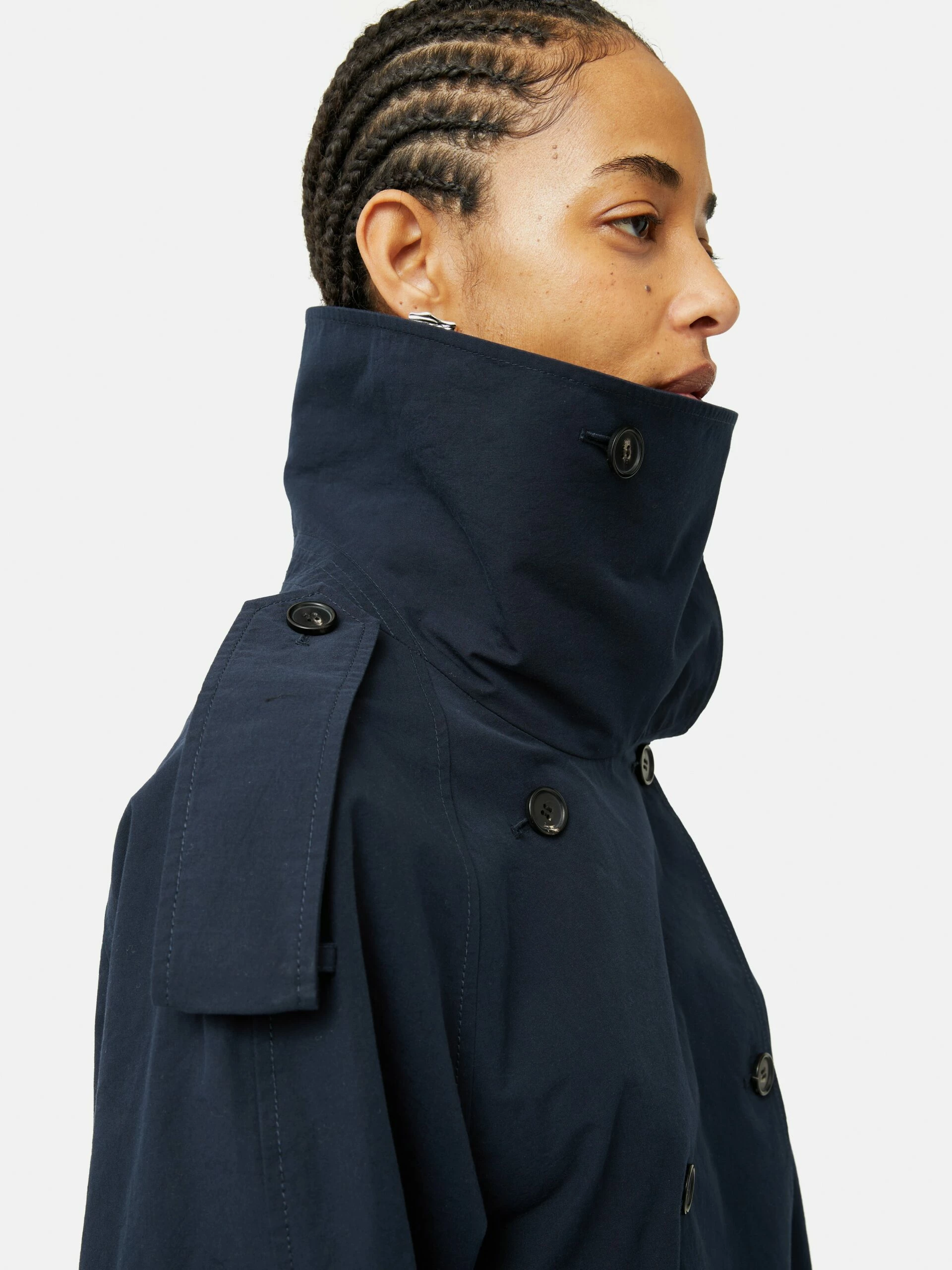 Cropped Cotton Trench Jacket | Navy 7 Cropped Cotton Trench Jacket | Navy - Image 7