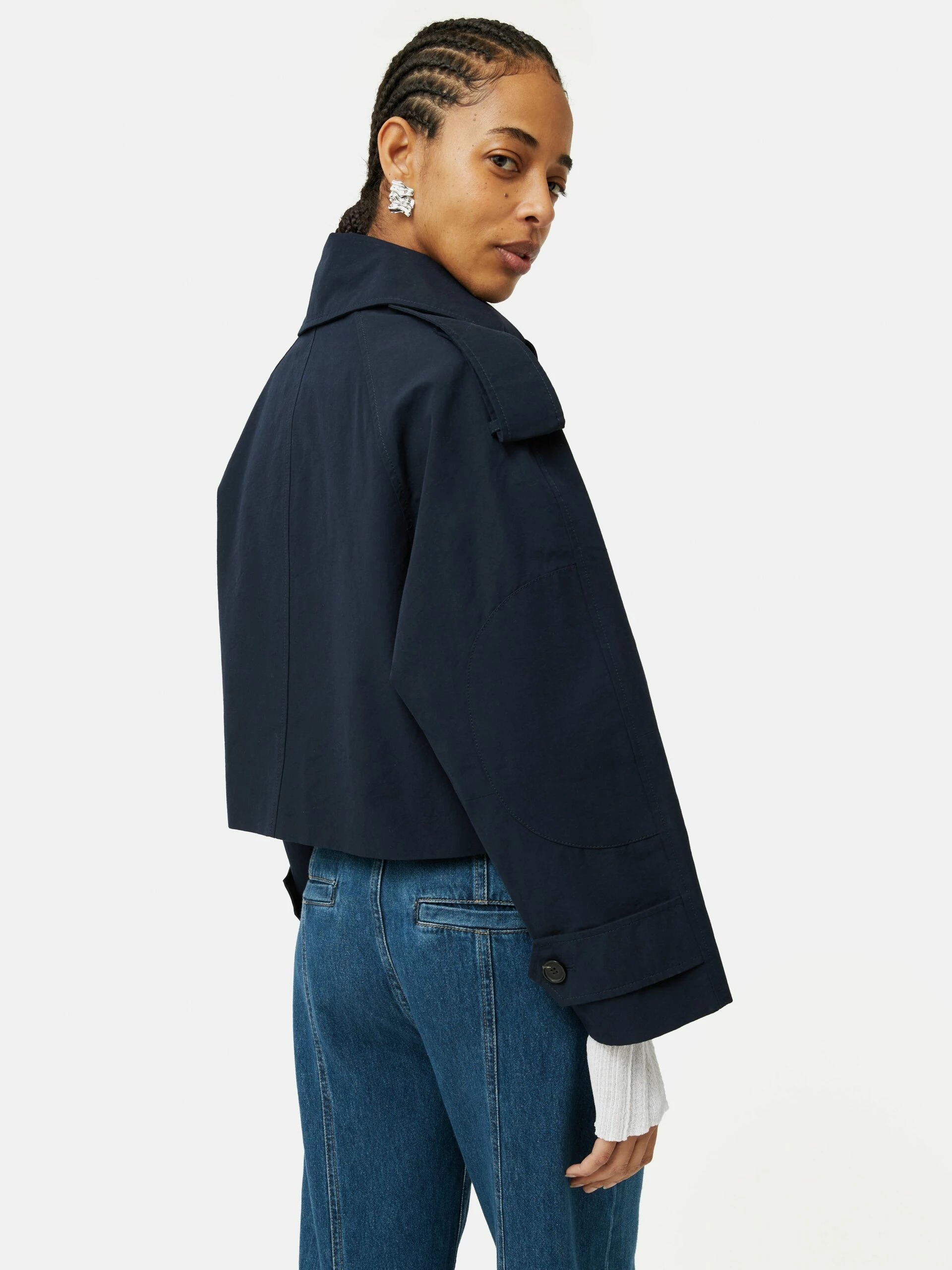 Cropped Cotton Trench Jacket | Navy 8 Cropped Cotton Trench Jacket | Navy - Image 8