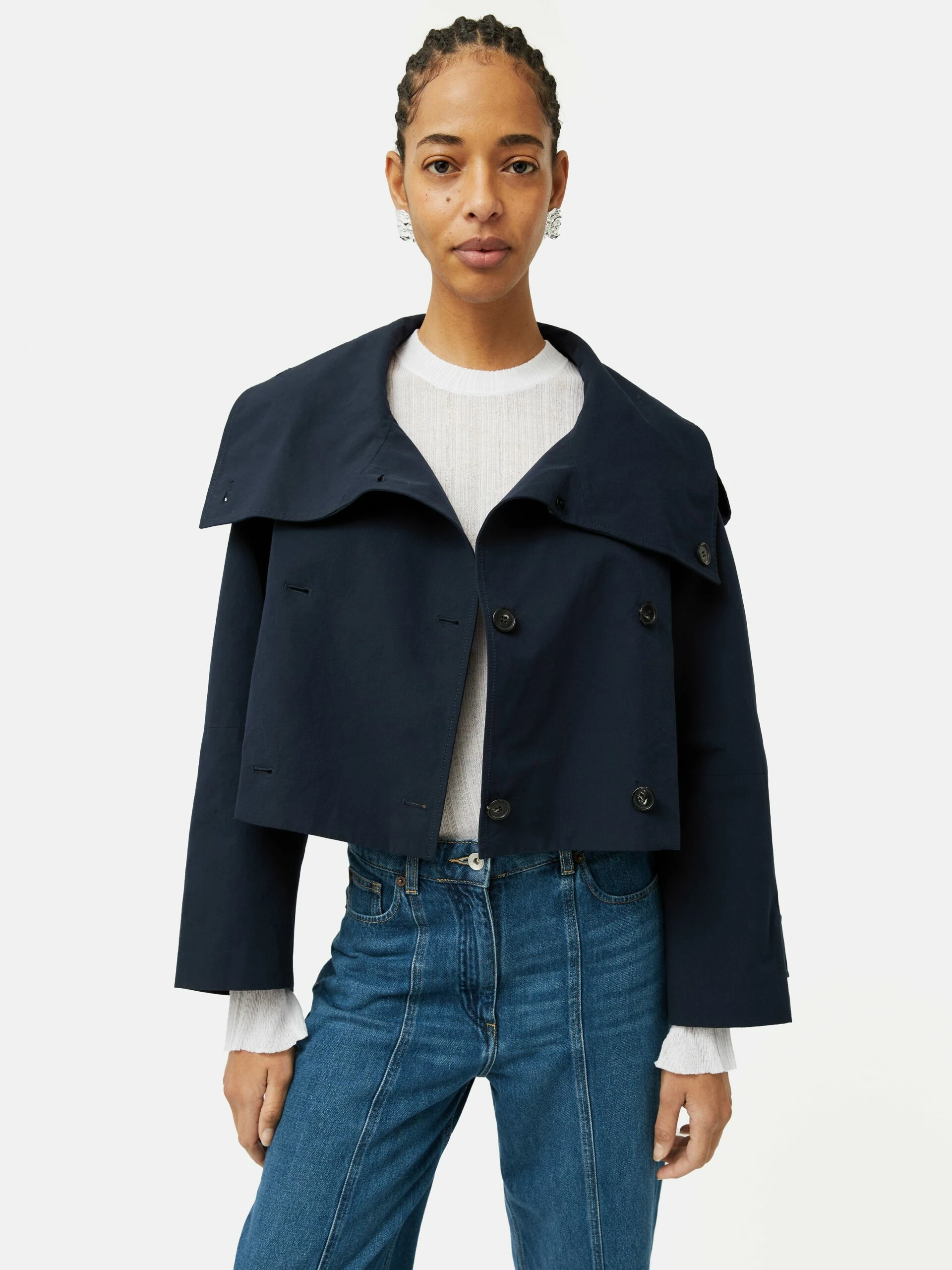 Cropped Cotton Trench Jacket | Navy 1 Cropped Cotton Trench Jacket | Navy