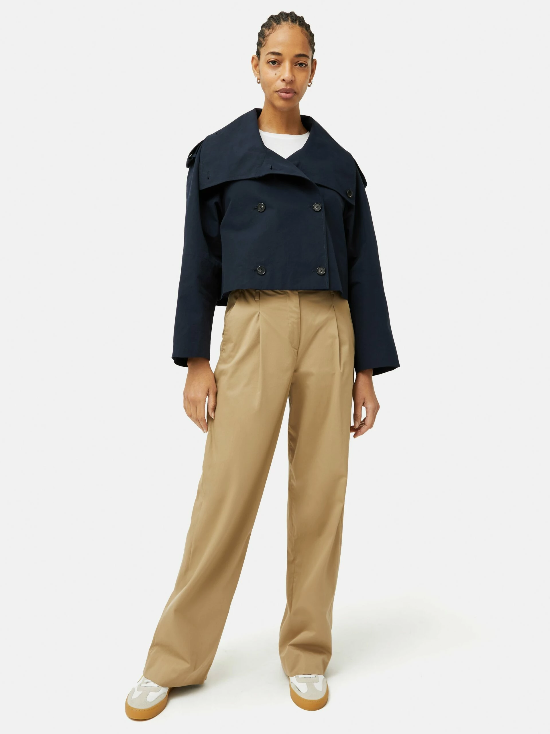 Cropped Cotton Trench Jacket | Navy 2 Cropped Cotton Trench Jacket | Navy - Image 2