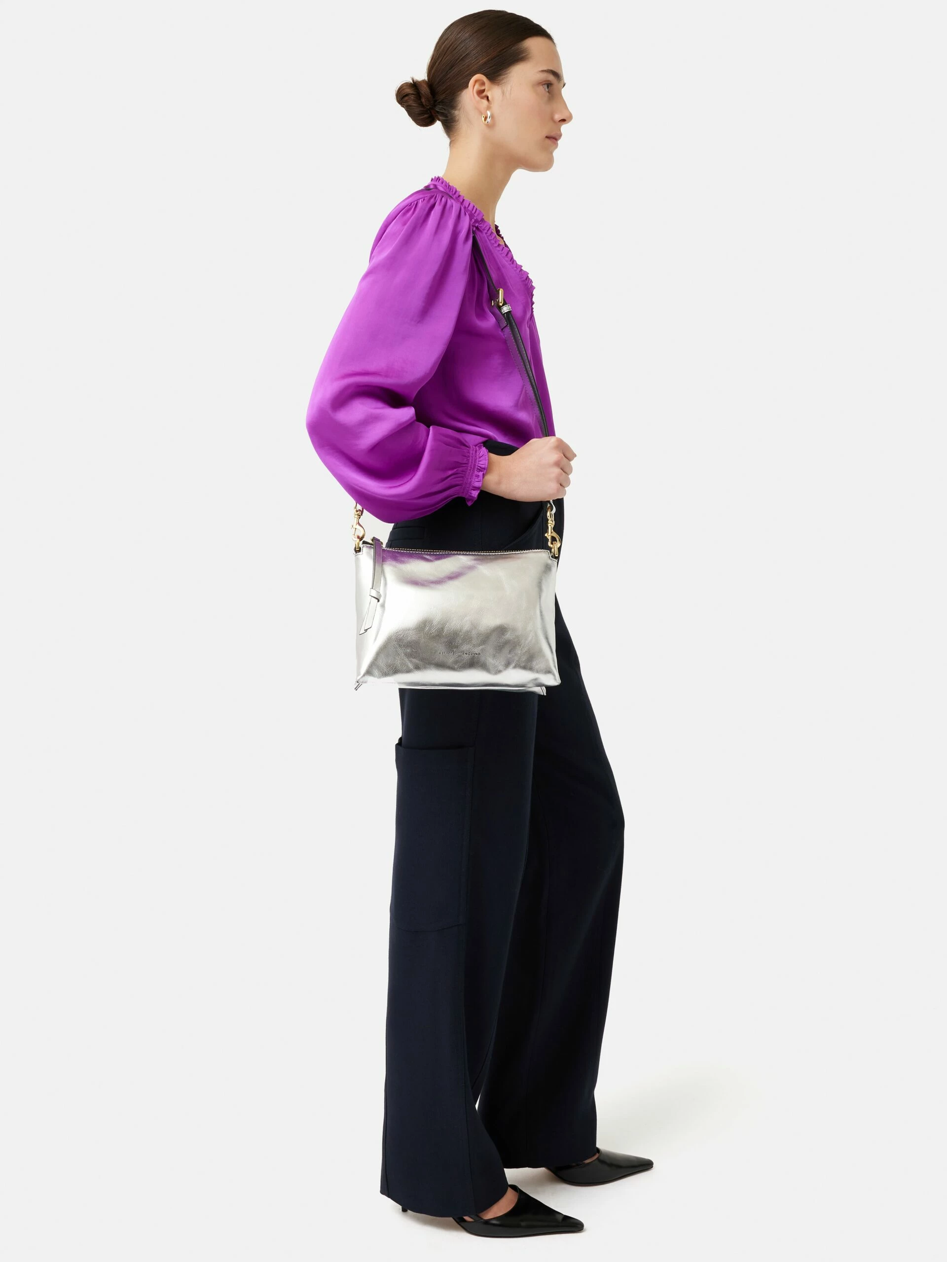 Ava Leather Crossbody | Silver 2 Ava Leather Crossbody | Silver - Image 2