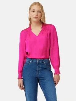 Recycled Satin Long Sleeve Top | Pink