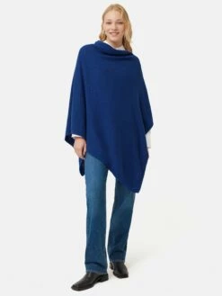 Wool Cashmere Blend Poncho | Blue