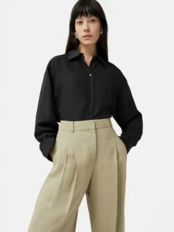 Silk Habotai Relaxed Shirt | Black