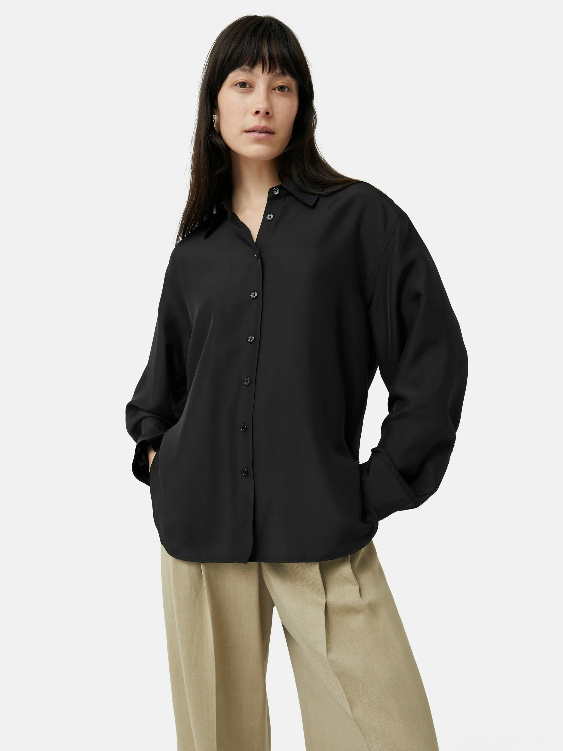 Silk Habotai Relaxed Shirt | Black 7 Silk Habotai Relaxed Shirt | Black - Image 7