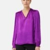 Recycled Satin V Neck Top | Purple