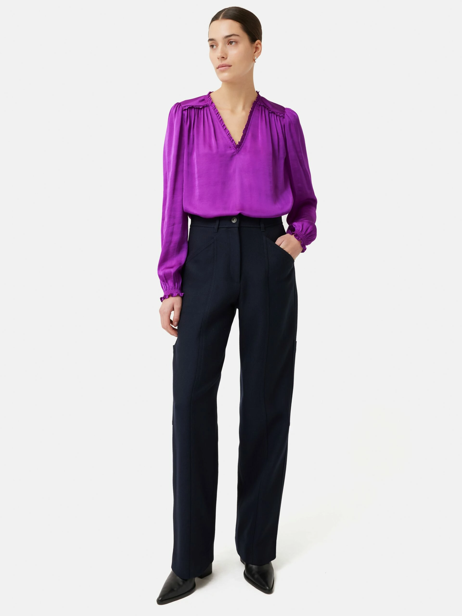 Recycled Satin V Neck Top | Purple 3 Recycled Satin V Neck Top | Purple - Image 3