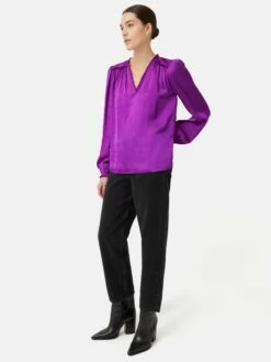 Recycled Satin V Neck Top | Purple 13 Recycled Satin V Neck Top | Purple -Jigsaw Shop J48723 PU000 8
