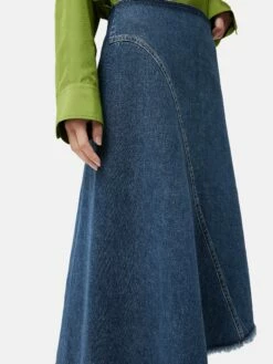 Denim Frayed Midi Skirt | Indigo -Jigsaw Shop J48802 BL012 4