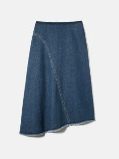 Denim Frayed Midi Skirt | Indigo -Jigsaw Shop J48802 BL012 STILL