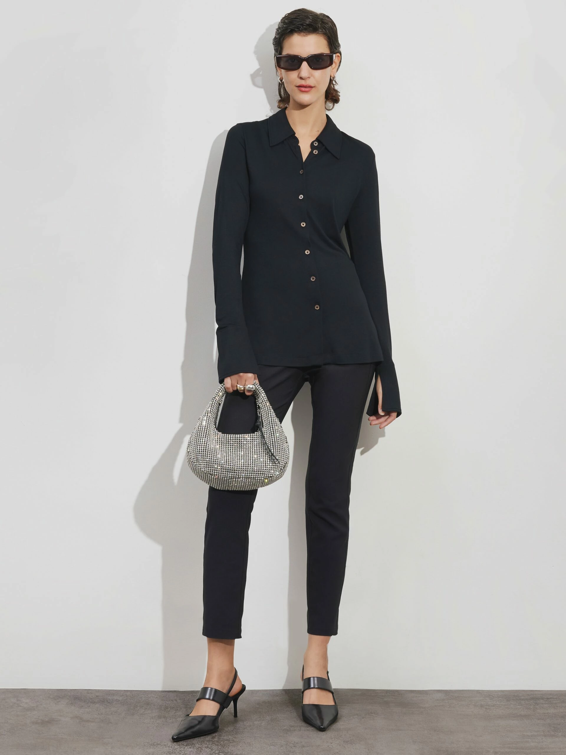 Crepe Jersey Shirt | Black 2 Crepe Jersey Shirt | Black - Image 2